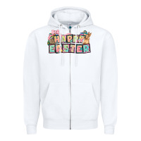 White Happy Easter plate letters Easter Day Zipper Hoodie - HowdyJamesFarm