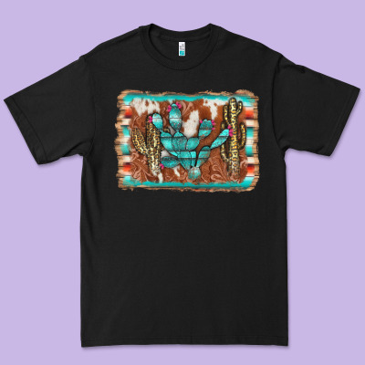 Cactus Cowhide Serape Premium Tee Designed By Adodesignshop