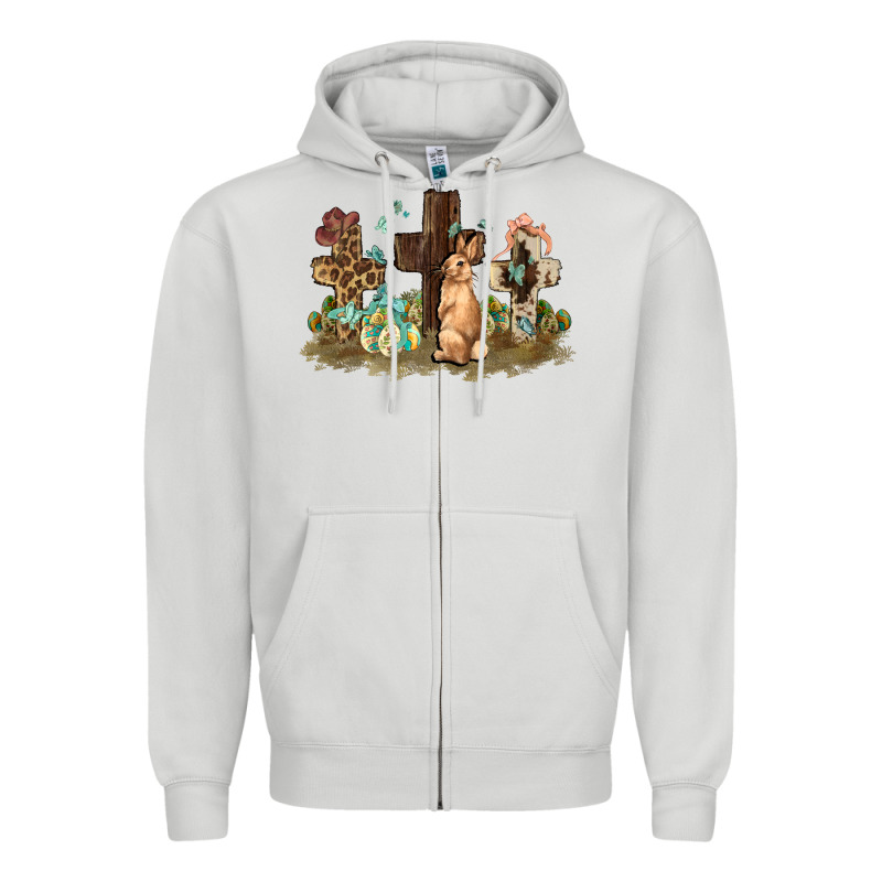 Western Rabbit Bunny With Crosses Easter Day Zipper Hoodie by HowdyJamesFarm | Teevron