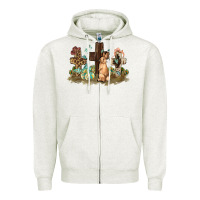 Oatmeal Heather Western rabbit bunny with crosses Easter Day Zipper Hoodie - HowdyJamesFarm