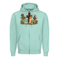 Seafoam Western rabbit bunny with crosses Easter Day Zipper Hoodie - HowdyJamesFarm