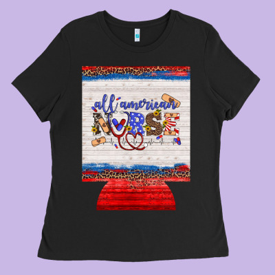 All American Nurse 12 Oz Regular Can Cooler Ladies Tee Designed By Artiststas