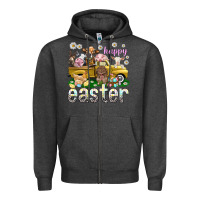 Charcoal Heather Happy Easter truck with farm animals Easter Day Zipper Hoodie - HowdyJamesFarm