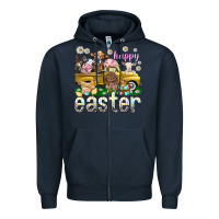 Navy Happy Easter truck with farm animals Easter Day Zipper Hoodie - HowdyJamesFarm