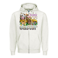 Oatmeal Heather Happy Easter truck with farm animals Easter Day Zipper Hoodie - HowdyJamesFarm