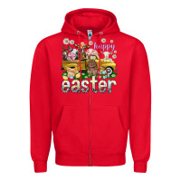 Red Happy Easter truck with farm animals Easter Day Zipper Hoodie - HowdyJamesFarm