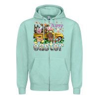 Seafoam Happy Easter truck with farm animals Easter Day Zipper Hoodie - HowdyJamesFarm