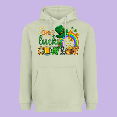 One Lucky Cowboy St. Patricks Day Heavyweight Hoodie Designed By Howdyjamesfarm