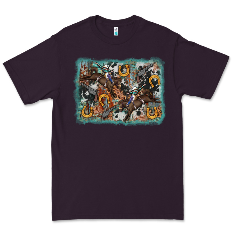 Bucking Bronco Rodeo Revolver Western Background Premium Tee by AdoDesignShop | Teevron