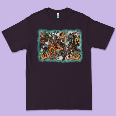 Bucking Bronco Rodeo Revolver Western Background Premium Tee Designed By Adodesignshop