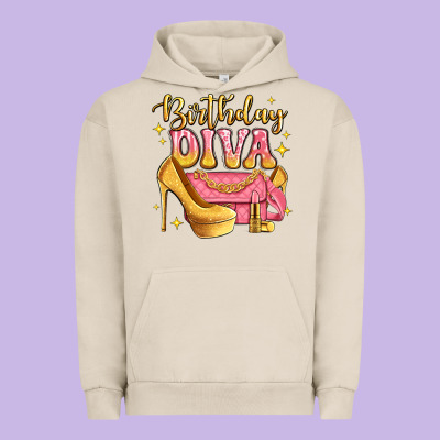 Birthday Diva Pink And Gold Glitter Urban Hoodie Designed By Lillyallendesigns