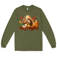 Army Green Fall Vibes Squirrel Long Sleeve Tee - LillyAllenDesigns