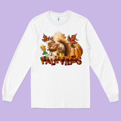 Fall Vibes Squirrel Long Sleeve Tee Designed By Lillyallendesigns
