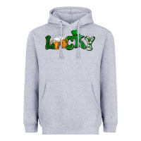 Heather Grey Lucky with beer St. Patricks day Heavyweight Hoodie - HowdyJamesFarm