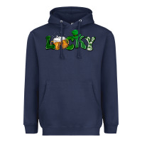 Navy Lucky with beer St. Patricks day Heavyweight Hoodie - HowdyJamesFarm