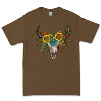 Cacao boho bullskull with sunflower and gemstone Premium Tee - Artiststas