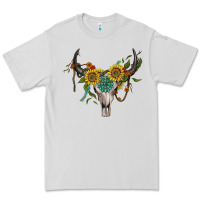 Dove Grey boho bullskull with sunflower and gemstone Premium Tee - Artiststas
