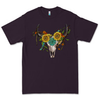 Plum boho bullskull with sunflower and gemstone Premium Tee - Artiststas
