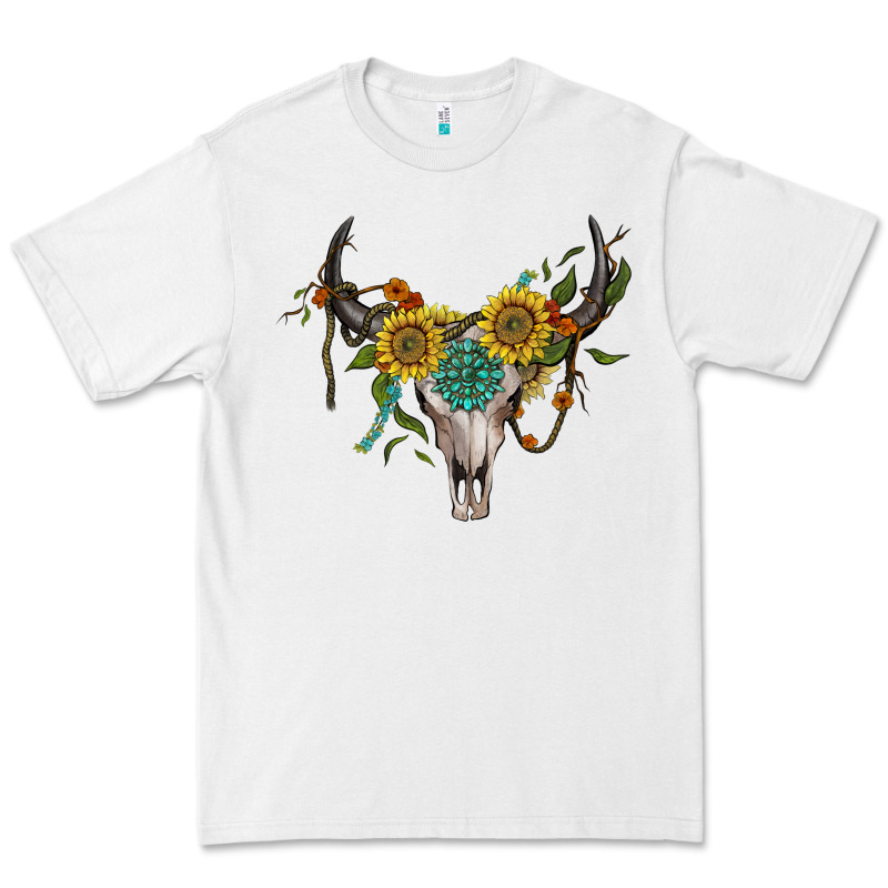 Boho Bullskull With Sunflower And Gemstone Premium Tee by Artiststas | Teevron