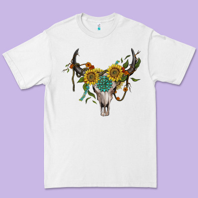 Boho Bullskull With Sunflower And Gemstone Premium Tee Designed By Artiststas