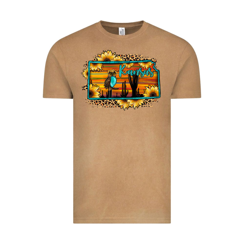 Kansas Owl Sunset Sunflower Map Vintage Tee by JahusDesignShop | Teevron