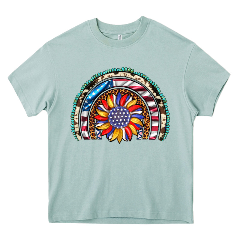 Sunflower American Flag Leopard Gemstone Cowhide Rainbow Heavy Core Tee by Artiststas | Teevron