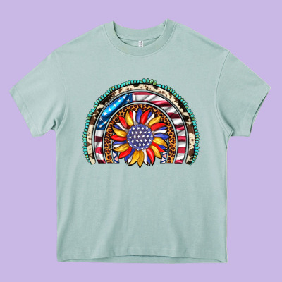 Sunflower American Flag Leopard Gemstone Cowhide Rainbow Heavy Core Tee Designed By Artiststas
