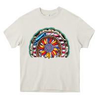 Cream sunflower american flag leopard gemstone cowhide rainbow Heavy Core Tee - Artiststas
