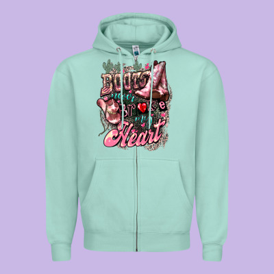 Boots Never Broke My Heart Zipper Hoodie Designed By Howdyjamesfarm