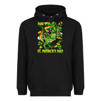 Black Happy St. Patrick's Day T-rex Heavyweight Hoodie - CowGirlArtShop