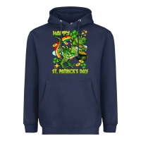 Navy Happy St. Patrick's Day T-rex Heavyweight Hoodie - CowGirlArtShop