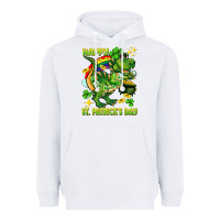 White Happy St. Patrick's Day T-rex Heavyweight Hoodie - CowGirlArtShop