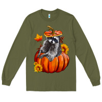 Army Green Fall Pumpkin Raccoon Long Sleeve Tee - LillyAllenDesigns