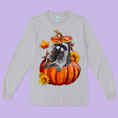 Fall Pumpkin Raccoon Long Sleeve Tee Designed By Lillyallendesigns