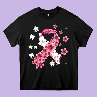 Teeth And Flower Cancer Ribbon Heavy Core Tee Designed By Adodesignshop
