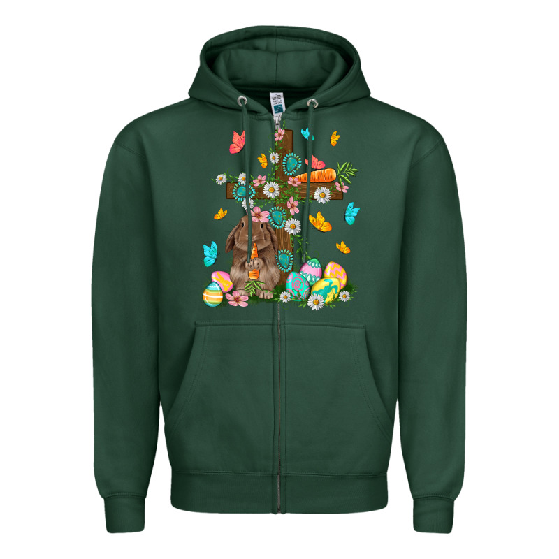 Western Rabbit With Cross Easter Day Zipper Hoodie by HowdyJamesFarm | Teevron
