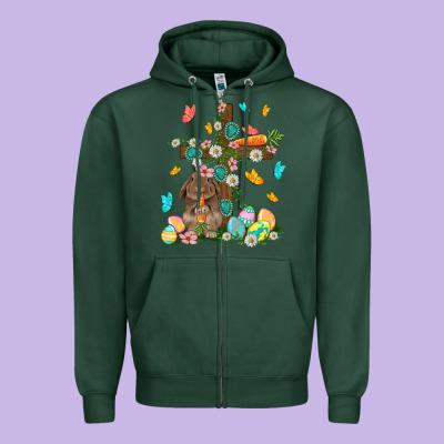Western Rabbit With Cross Easter Day Zipper Hoodie Designed By Howdyjamesfarm