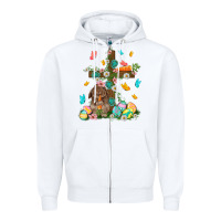 White Western Rabbit with Cross Easter Day Zipper Hoodie - HowdyJamesFarm