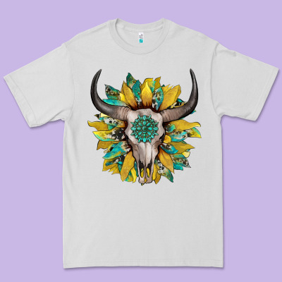 Boho Bullskull With Sunflower And Gemstone Premium Tee Designed By Artiststas