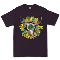 Plum boho bullskull with sunflower and gemstone Premium Tee - Artiststas