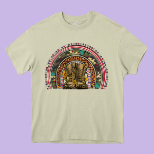Soldier Boots Camouflage Leopard Gemstone Rainbow Heavy Core Tee Designed By Artiststas