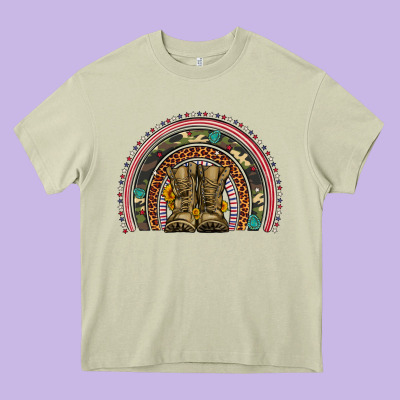 Soldier Boots Camouflage Leopard Gemstone Rainbow Heavy Core Tee Designed By Artiststas