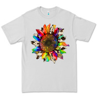 Dove Grey tie dye sunflower with cowhide Premium Tee - Artiststas
