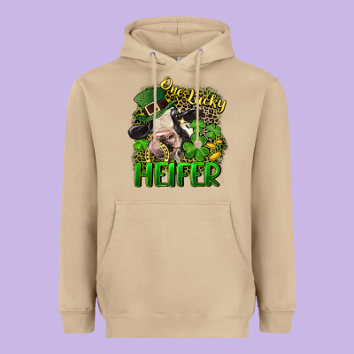 One Lucky Heifer Heavyweight Hoodie Designed By Cowgirlartshop
