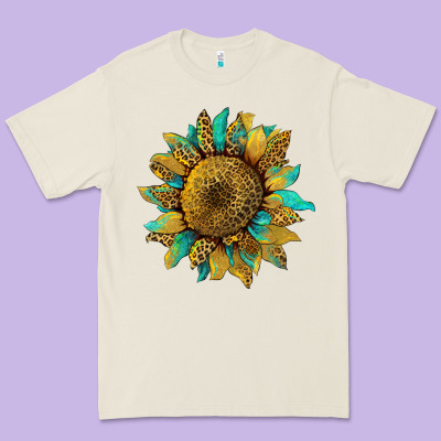 Sunflower With Leopard And Turquoise Premium Tee Designed By Artiststas