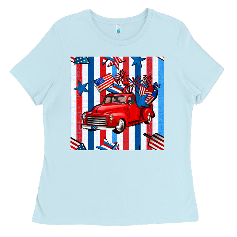 4th Of July Seamless Pattern Truck Ladies Tee by BundleAndBundleShop | Teevron