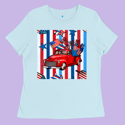 4th Of July Seamless Pattern Truck Ladies Tee Designed By Bundleandbundleshop
