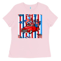 Bubblegum Pink 4th of july seamless pattern truck Ladies Tee - BundleAndBundleShop