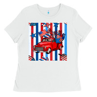 White 4th of july seamless pattern truck Ladies Tee - BundleAndBundleShop