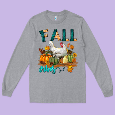 Fall Vibes Chicken Long Sleeve Tee Designed By Lillyallendesigns